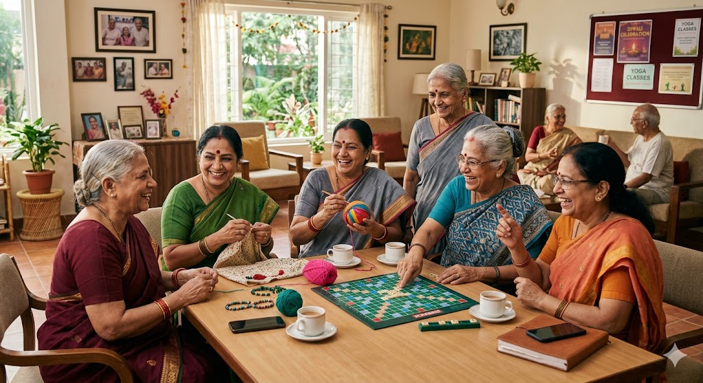 Elderly women smiling together